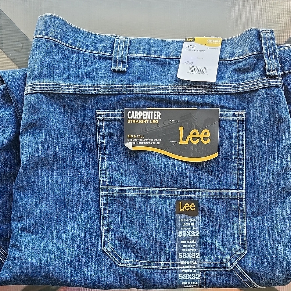 Big & Tall Lee Blue Straight-Leg Loose Fit Jeans Classic Denim Style 58×32